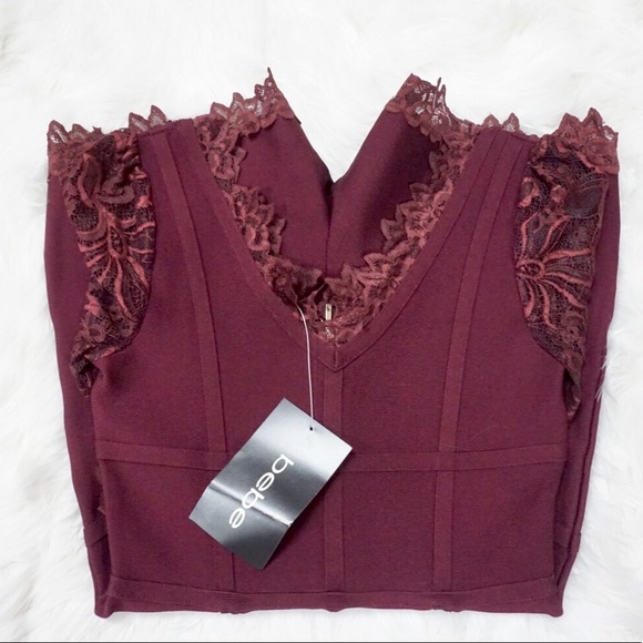 Bebe Maroon Romper Jumpsuit Lace Bandage - Picture 7 of 7